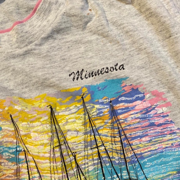 Vintage 90s Minnesota Lake Sunset Colorful T Shirt - Picture 8 of 8